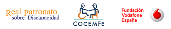 Logotipos de COCEMFE, el Real Patronato sobre Discapacidad y Fundación Vodafone