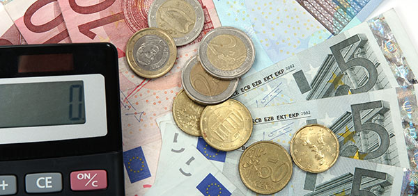 Euro money and calculator, as financial background