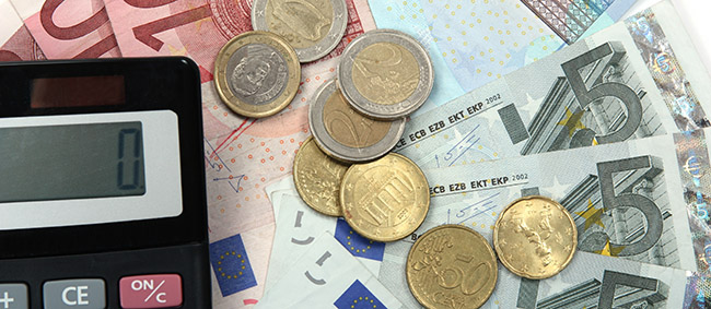Euro money and calculator, as financial background