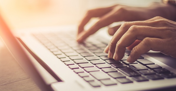 Laptop, Computer, Desktop PC, Human Hand, Office / soft focus picture / Vintage concept