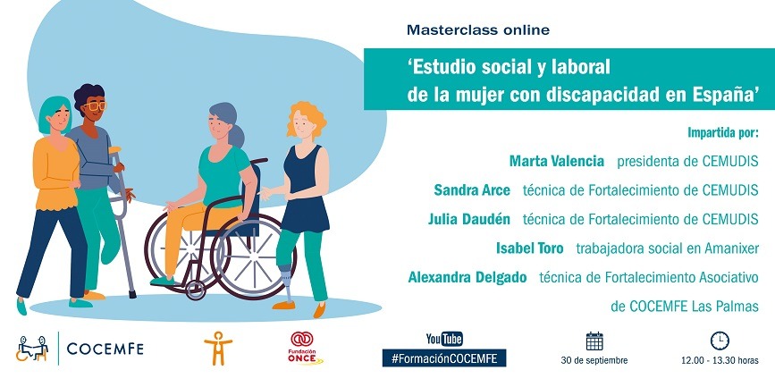 pizarra Sembrar Meandro Masterclass "Estudio social y laboral de la mujer con discapacidad en  España" - COCEMFE