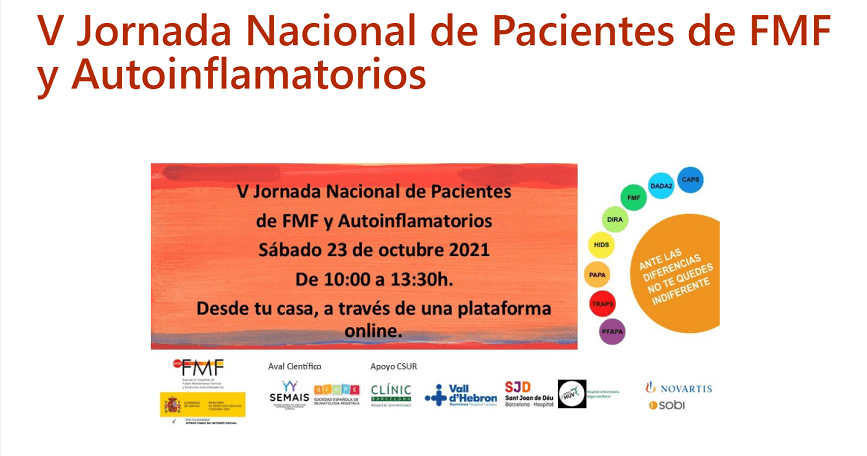 Cartel informativo de la V Jornada Nacional de Pacientes de FMF y Autoinflamatorios