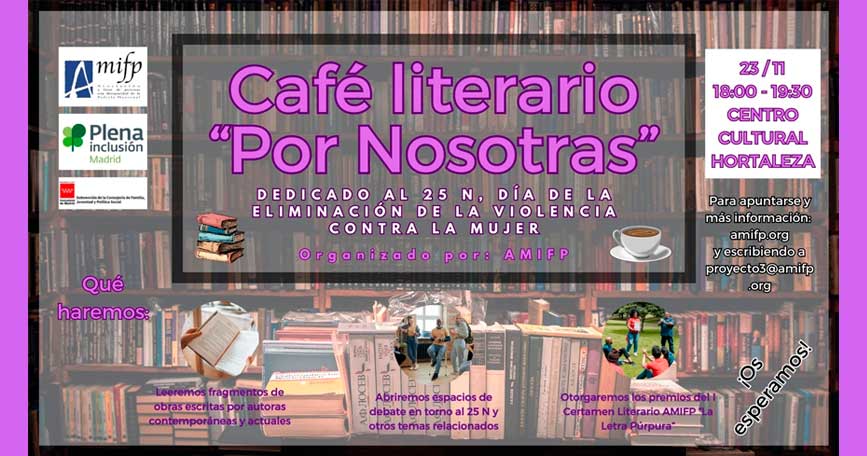 Cartel del Café Literario 'Por nosotras' de AMIPF