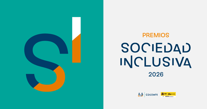 Cartel promocional de los Premios Sociedad Inclusiva 2026 de COCEMFE con el logotipo institucional.