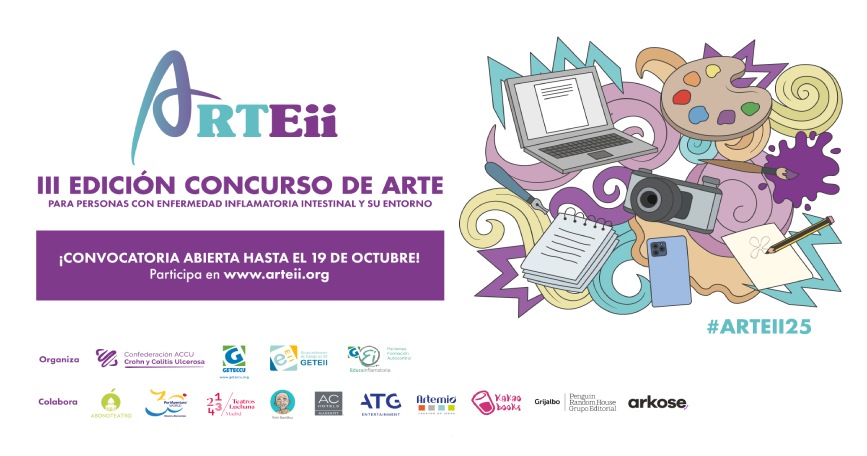 Cartel de ARTEii 2025, concurso de arte inclusivo para personas con Enfermedad Inflamatoria Intestinal y su entorno.