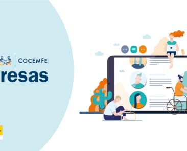 Campus COCEMFE para Empresas – Presentación del espacio formativo virtual. Ilustración del Campus COCEMFE para Empresas, con personas interactuando en un entorno digital inclusivo.
