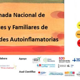 Cartel oficial de la IX Jornada Nacional de Pacientes y Familias de Enfermedades Autoinflamatorias organizada por FMF España en Madrid.