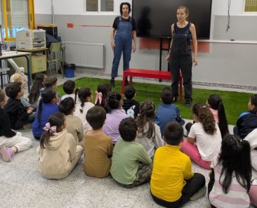 Narradoras de COCEMFE realizan un cuentacuentos sobre igualdad y discapacidad ante alumnado de Primaria en el CEIP Honduras de Madrid.