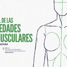 Cartel del Día Nacional de las Enfermedades Neuromusculares 2025 con el lema #MuéveteporlasENM y dibujo anatómico en trazos verdes y azules.