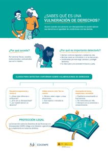 Dos personas con discapacidad conversan bajo el título “¿Sabes qué es una vulneración de derechos?”, en una imagen informativa de COCEMFE sobre igualdad e inclusión.