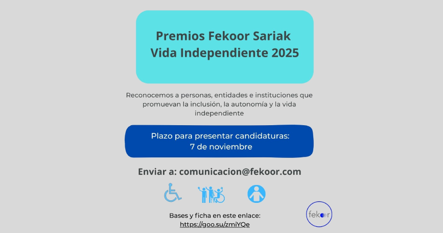 Cartel informativo de la convocatoria de los Premios Fekoor Sariak Vida Independiente 2025 de FEKOOR