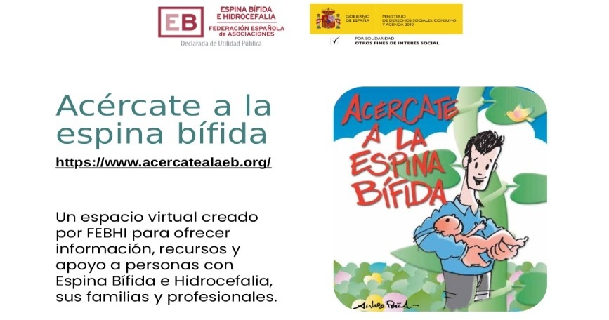 Cartel de FEBHI que anuncia el portal “Acércate a la Espina Bífida”, con información y recursos accesibles para personas con EBH.