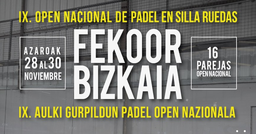 Cartel del IX Open Nacional de Pádel en Silla organizado por FEKOOR, con fecha 28–30 de noviembre y detalles del torneo.