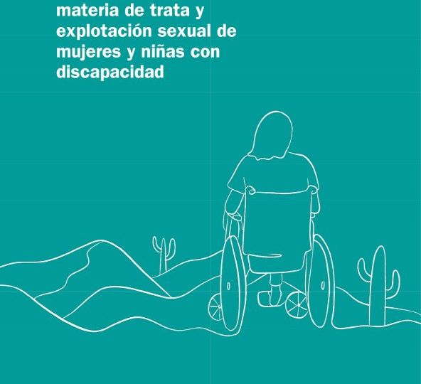 Portada del informe de COCEMFE sobre trata y explotación sexual de mujeres y niñas con discapacidad, con ilustración de una mujer en silla de ruedas sobre fondo verde.