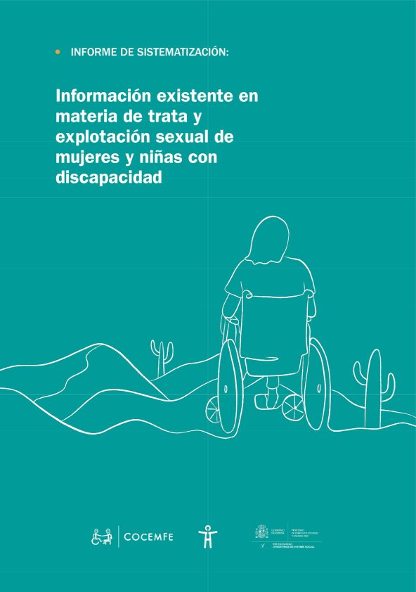 Portada del informe de COCEMFE sobre trata y explotación sexual de mujeres y niñas con discapacidad, con ilustración de una mujer en silla de ruedas sobre fondo verde.