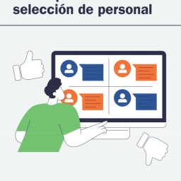 Sesgos de género en los procesos de selección de personal – COCEMFE Portada del informe de COCEMFE Sesgos de género en los procesos de selección de personal, con ilustración de una persona valorando perfiles laborales en un ordenador.