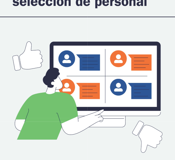 Portada del informe de COCEMFE Sesgos de género en los procesos de selección de personal, con ilustración de una persona valorando perfiles laborales en un ordenador.