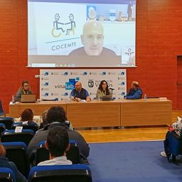 Jornada MIPI de COCEMFE en Vinaròs Asistentes y mesa institucional durante la jornada MIPI de COCEMFE celebrada en Vinaròs, con ponencia proyectada en pantalla.