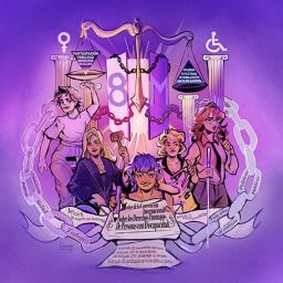 Ilustración del 8M con mujeres con discapacidad reivindicando igualdad y derechos recogidos en la Convención de la ONU.
