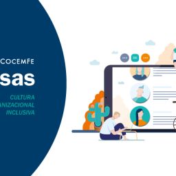 Ilustración del programa Campus COCEMFE Empresas con personas interactuando en una plataforma formativa que promueve la inclusión laboral de personas con discapacidad.