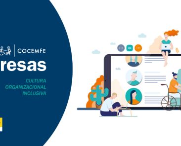 Campus COCEMFE Empresas: formación en cultura organizacional inclusiva Ilustración del programa Campus COCEMFE Empresas con personas interactuando en una plataforma formativa que promueve la inclusión laboral de personas con discapacidad.