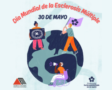 Ilustración del Día Mundial de la Esclerosis Múltiple con personas promoviendo sensibilización y apoyo a quienes conviven con la enfermedad.