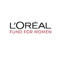 Logotipo de L’Oréal Fund for Women en negro y rojo sobre fondo blanco.