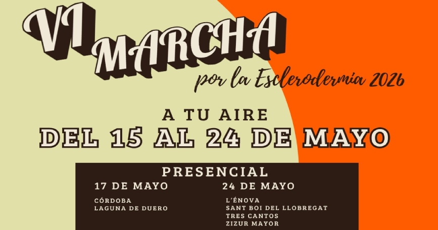 Cartel de la VI Marcha por la Esclerodermia con fechas, modalidades y ciudades participantes