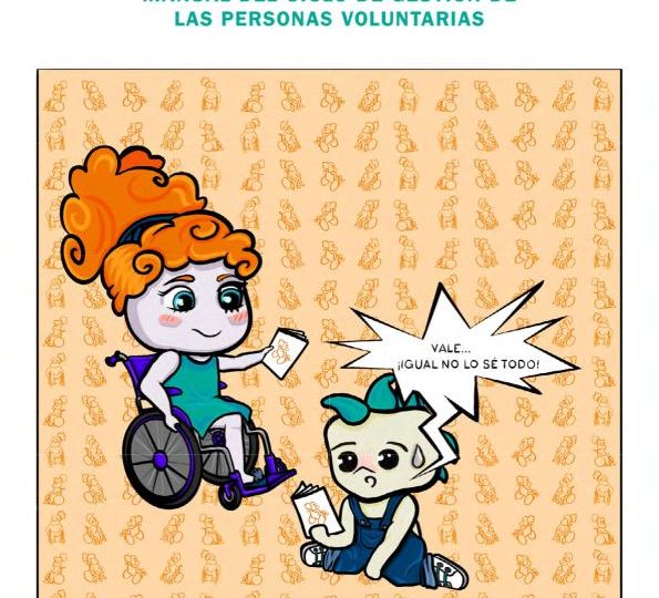 Portada ilustrada del Cómic: Consideraciones en materia de discapacidad física. Manual del ciclo de gestión de las personas voluntarias