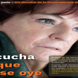 Campaña del Día Mundial de la Esclerodermia 2026 Cartel del Día Mundial de la Esclerodermia 2026 con una mujer en primer plano y el lema «Escucha lo que no se oye».