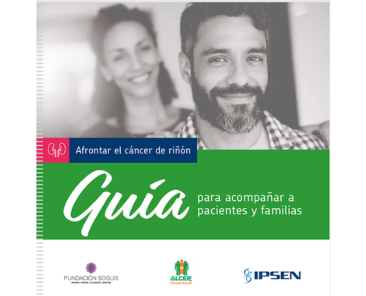 Guía para acompañar a personas con cáncer de riñón y familias Portada de una guía de ALCER para acompañar a personas con cáncer de riñón y a sus familias.