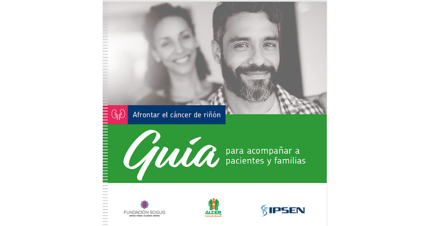 Portada de una guía de ALCER para acompañar a personas con cáncer de riñón y a sus familias.
