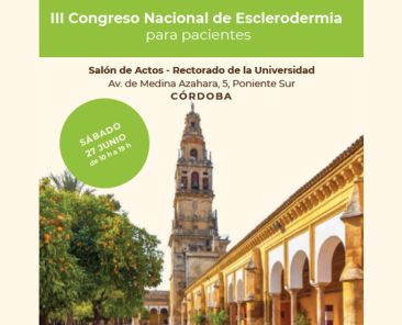 Cartel del III Congreso Nacional de Esclerodermia con información sobre su celebración el 27 de junio de 2026 en Córdoba.