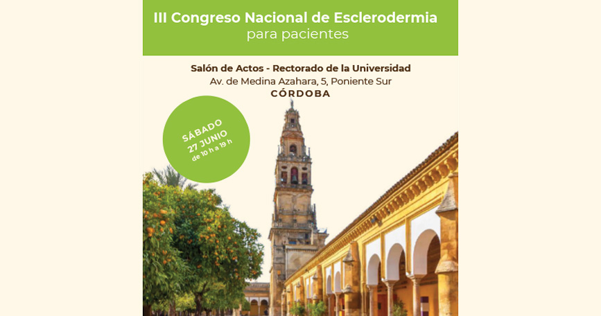 Cartel del III Congreso Nacional de Esclerodermia con información sobre su celebración el 27 de junio de 2026 en Córdoba.