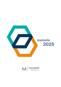 Portada de la Memoria COCEMFE 2025 con diseño gráfico corporativo y logotipo de COCEMFE.