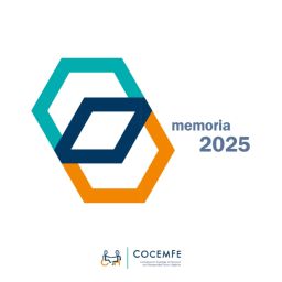 Portada de la Memoria COCEMFE 2025 con diseño gráfico corporativo y logotipo de COCEMFE.