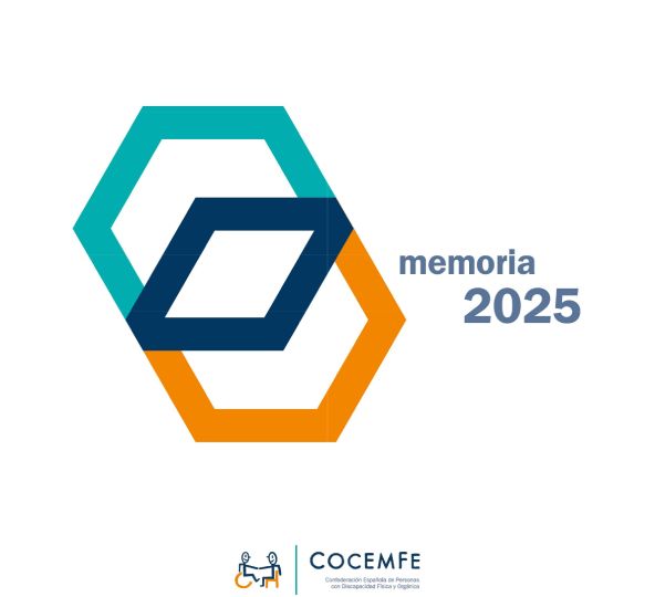 Portada de la Memoria COCEMFE 2025 con diseño gráfico corporativo y logotipo de COCEMFE.