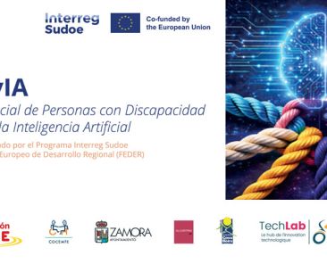 Proyecto europeo INCLUVIA para la inclusión social mediante Inteligencia Artificial Cartel del proyecto europeo INCLUVIA con una ilustración de un cerebro digital y cuerdas entrelazadas que representan la inclusión social mediante Inteligencia Artificial.