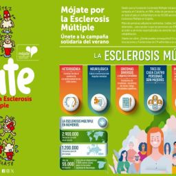 Cartel de la campaña Mójate por la Esclerosis Múltiple 2026 con información sobre la enfermedad y la jornada solidaria del 5 de julio.