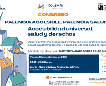 Cartel del Congreso Palencia Accesible, Palencia Saludable de COCEMFE Castilla y León, el 18 de septiembre en Lecrác, Palencia.