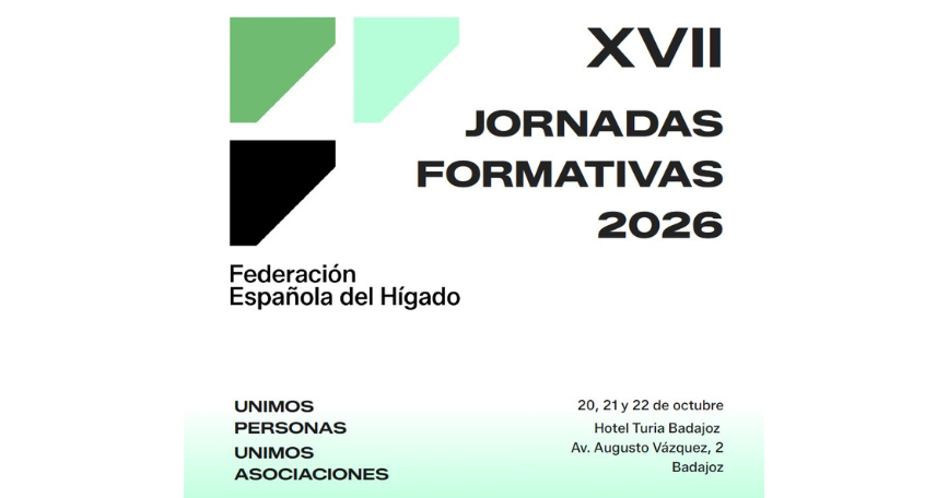 Cartel de las XVII Jornadas Formativas 2026 de la Federación Española del Hígado, que se celebrarán del 20 al 22 de octubre en el Hotel Turia de Badajoz.