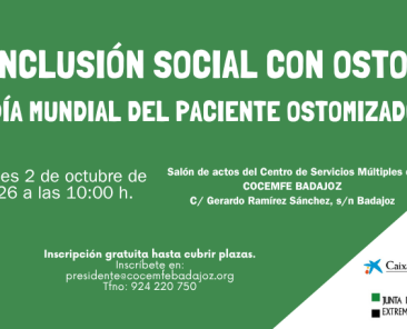 Cartel de la jornada ‘La inclusión social con ostomía’ de COCEMFE Badajoz por el Día Mundial del Paciente Ostomizado.
