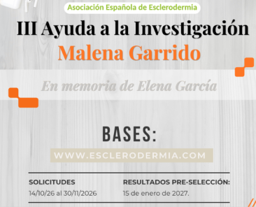 Cartel de la III Ayuda a la Investigación Malena Garrido de AEE, en memoria de Elena García. Solicitudes hasta el 30 de noviembre de 2026.