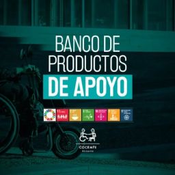 Banco de Productos de Apoyo de COCEMFE Alicante Cartel del Banco de Productos de Apoyo de COCEMFE Alicante con una persona en silla de ruedas, iconos de los ODS y logotipo de la entidad.