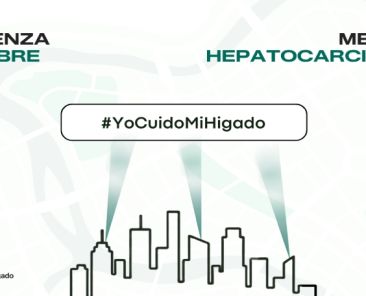 Cartel de la FEH por el Mes del Hepatocarcinoma con el hashtag #YoCuidoMiHigado.