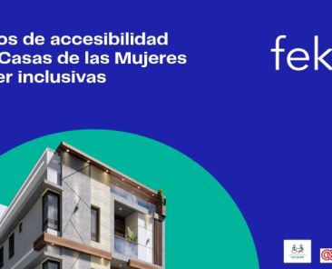 Portada de la guía de Fekoor «Criterios de accesibilidad de las Casas de las Mujeres para ser inclusivas», con la imagen de un edificio.