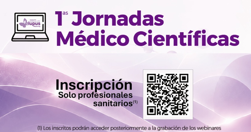 Cartel de las I Jornadas Médico-Científicas FELUPUS, con un código QR de inscripción exclusiva para profesionales sanitarios.
