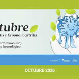 Cartel de 'Octubre, mes de la artritis y espondiloartritis' 2026, centrada en la salud cardiovascular y el sistema neurológico.