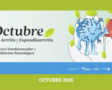 Cartel de 'Octubre, mes de la artritis y espondiloartritis' 2026, centrada en la salud cardiovascular y el sistema neurológico.