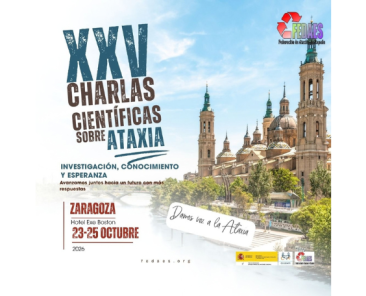 Cartel de las XXV Charlas Científicas sobre Ataxia de FEDAES, del 23 al 25 de octubre de 2026 en Zaragoza.